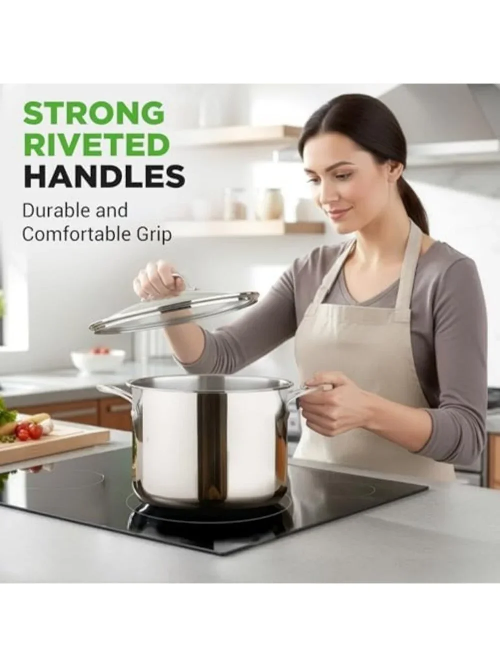 8-Quart Stainless Steel Stock Pot - Heavy Duty Induction Stew & Simmering Pot